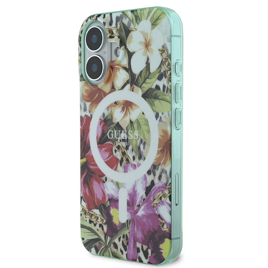 iPhone 16 Kılıf Guess Orjinal Lisanslı M-safe Şarj Özellikli IML Baskılı Jungle Ring Kapak