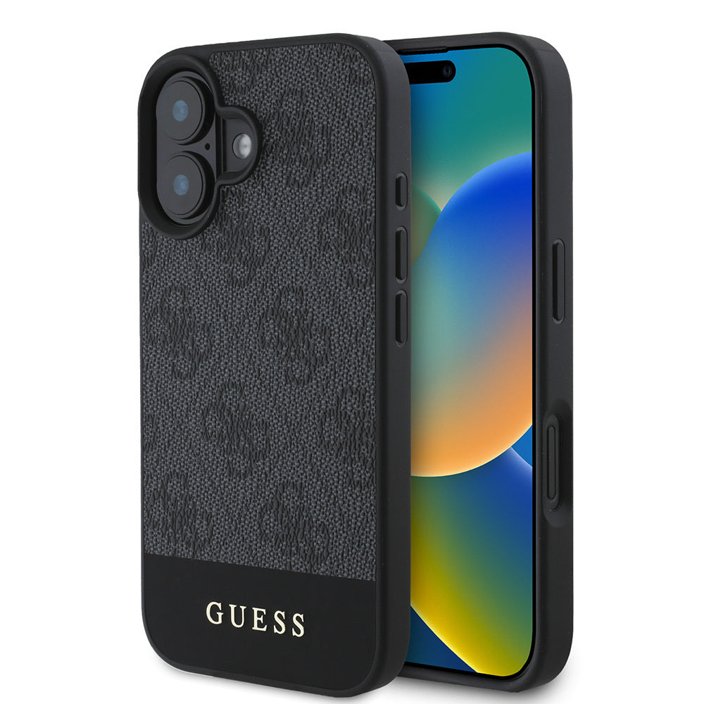 iPhone 16 Kılıf Guess Orjinal Lisanslı M-safe Şarj Özellikli PU Deri Şerit Logo Dizaynlı Kapak