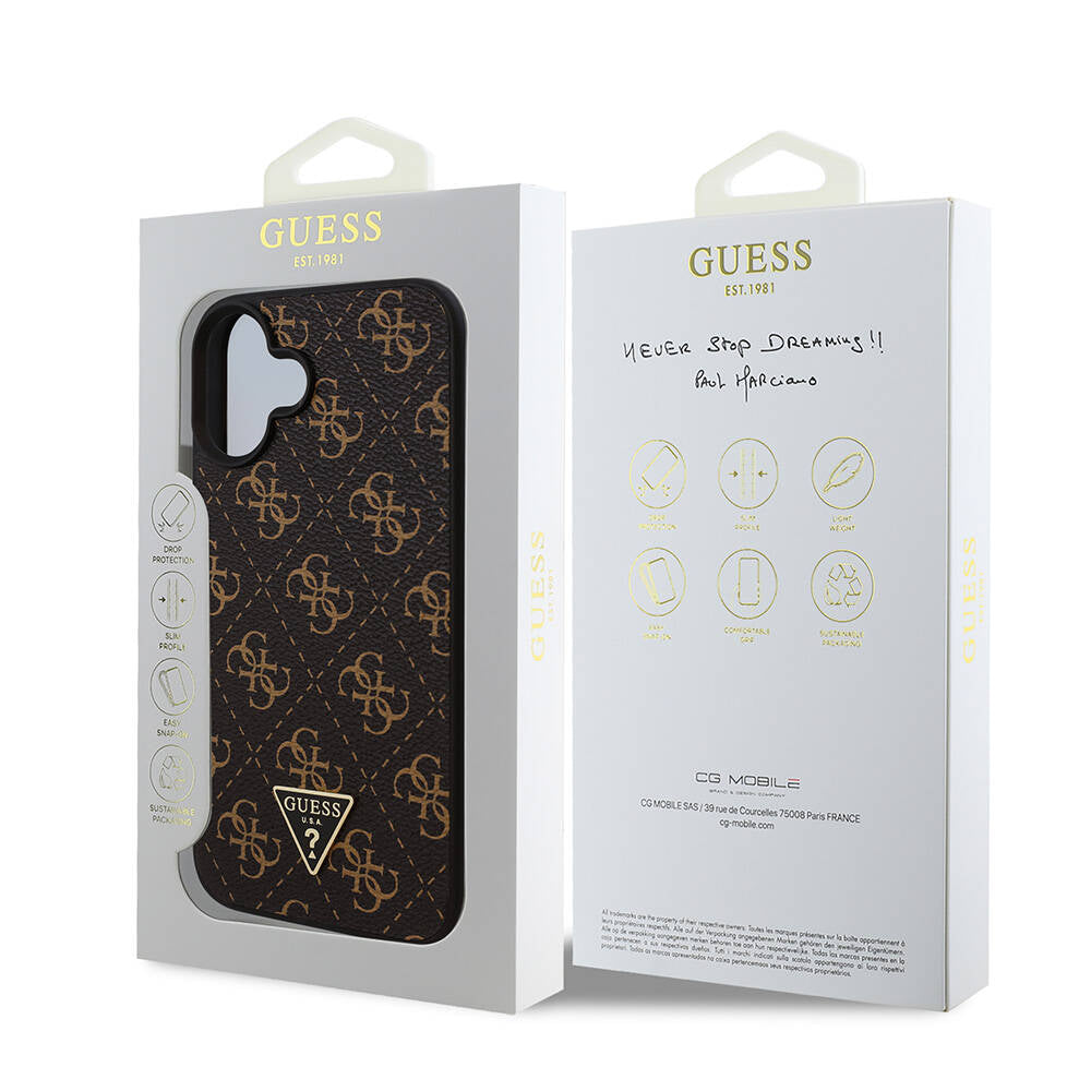 iPhone 16 Kılıf Guess Orjinal Lisanslı PU Deri 4G Desenli Üçgen Logolu Kapak