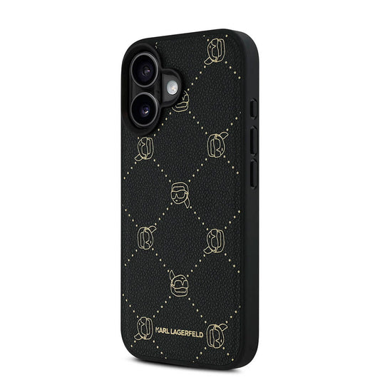 iPhone 16 Kılıf Karl Lagerfeld Orjinal Lisanslı M-safe Şarj Özellikli PU Deri Karl Heads Desenli Klasik Logolu Kapak
