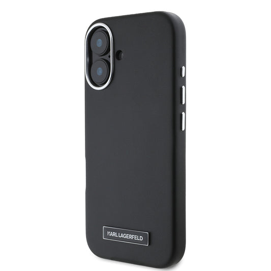 iPhone 16 Kılıf Karl Lagerfeld Orjinal Lisanslı M-safe Şarj Özellikli Metal Kamera ve Buton Tasarımlı Plaka Logolu PU Deri Kapak