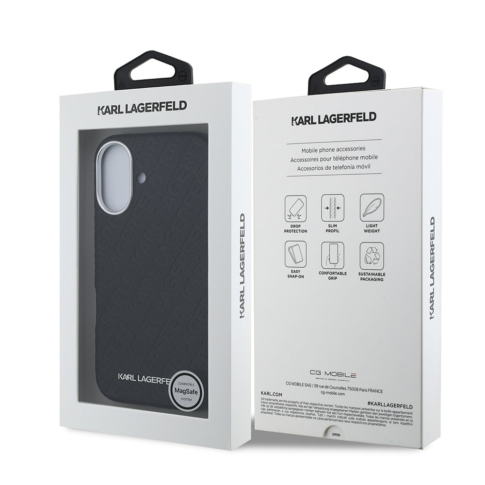 iPhone 16 Kılıf Karl Lagerfeld Orjinal Lisanslı PU Deri Damgalı Metal Yazı Logolu Kapak