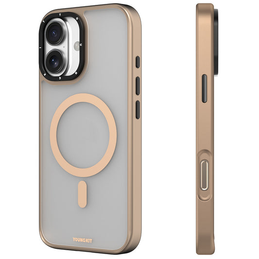 iPhone 16 Kılıf M-safe Şarj Özellikli Cam Arka Yüzey TPU Youngkit Gemstone Serisi Kapak