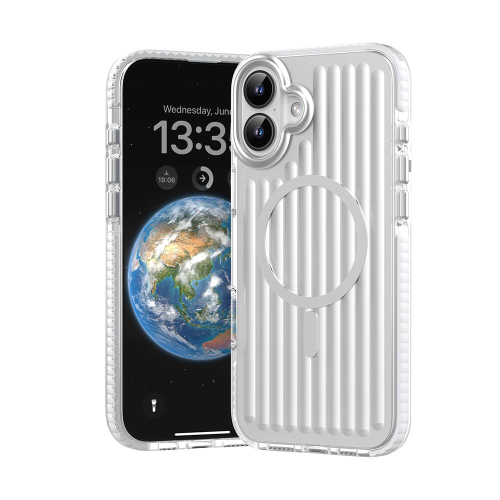 iPhone 16 Kılıf M-safe Şarj Özellikli Oyuklu Tasarım Mutural Bumpy Clear Kapak