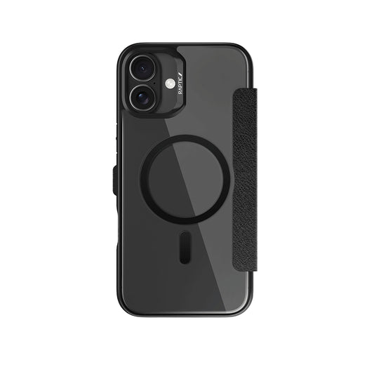 iPhone 16 Kılıf M-safe Şarj Özellikli Vegan Deri Tasarımlı Şeffaf Arka Yüzey Kartlıklı Raptic Urban Folio Serisi Kapak