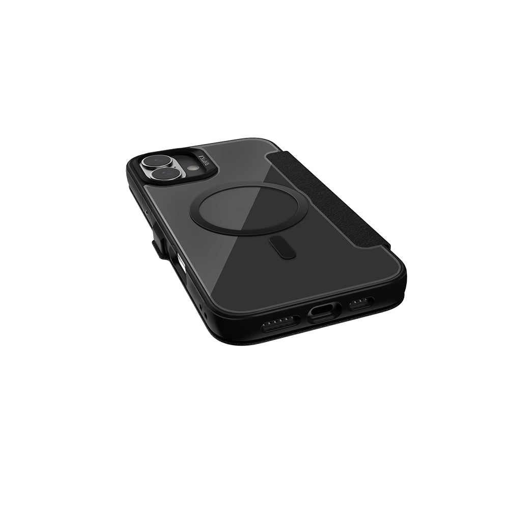 iPhone 16 Kılıf M-safe Şarj Özellikli Vegan Deri Tasarımlı Şeffaf Arka Yüzey Kartlıklı Raptic Urban Folio Serisi Kapak