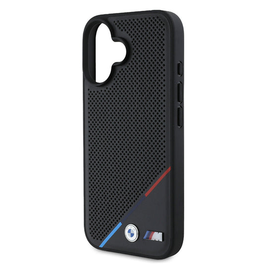 iPhone 16 Plus Kılıf BMW Orjinal Lisanslı M-safe Şarj Özellikli M Logolu Üç Çizgili Delikli Deri Kapak