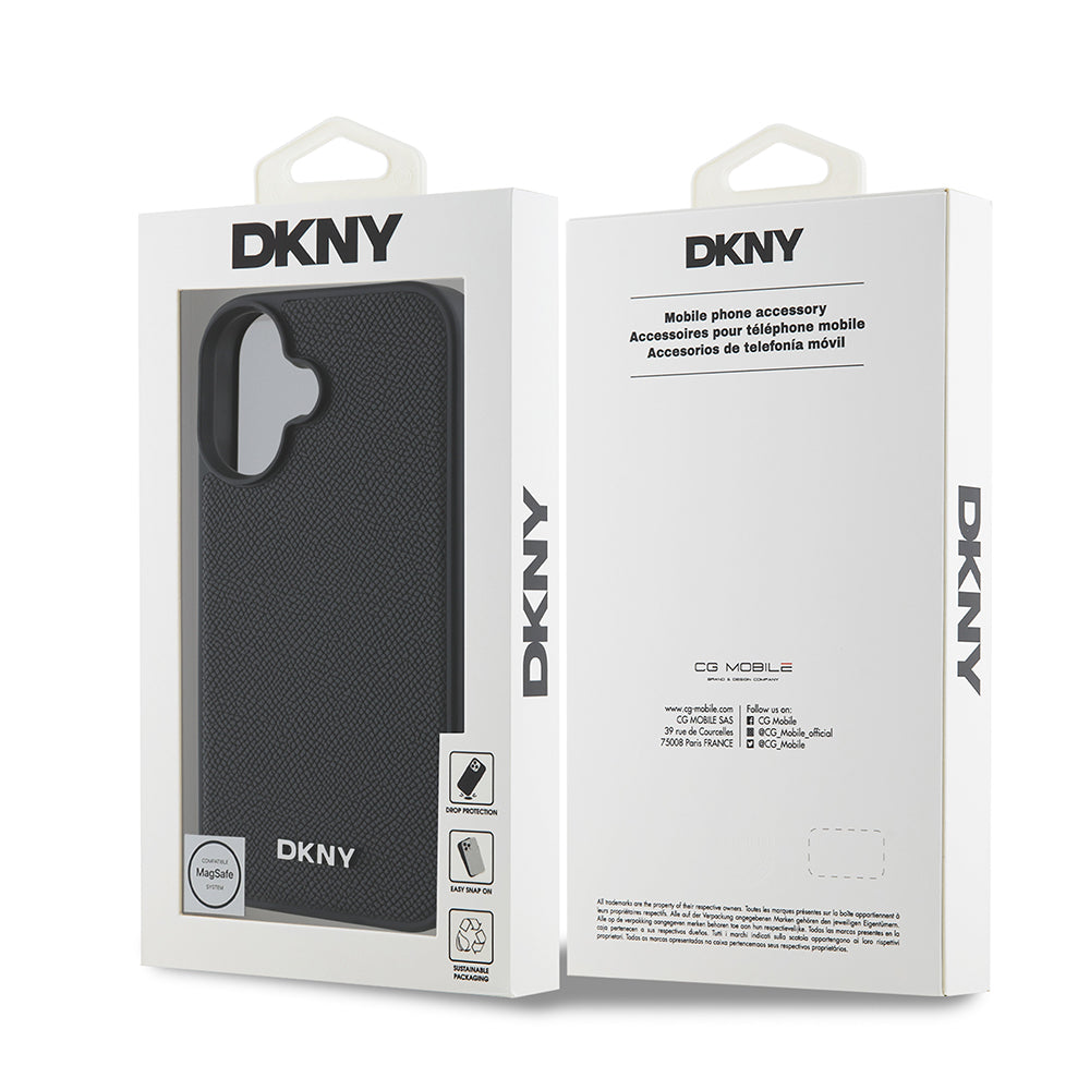 iPhone 16 Plus Kılıf DKNY Orjinal Lisanslı M-safe Şarj Özellikli Metal Logolu PU Deri Grained Kapak