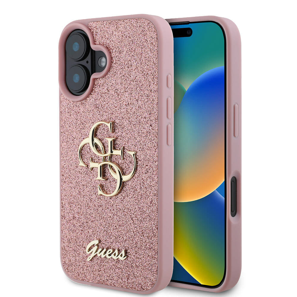 iPhone 16 Plus Kılıf Guess Orjinal Lisanslı 4G Büyük Metal Logolu Glitter Kapak