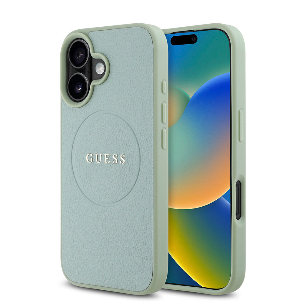 iPhone 16 Plus Kılıf Guess Orjinal Lisanslı M-safe Şarj Özellikli Yazı Logolu Grained Kapak