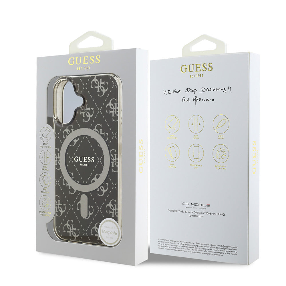 iPhone 16 Plus Kılıf Guess Orjinal Lisanslı M-safe Şarj Özellikli IML Baskılı Klasik Logolu 4G Desenli Kapak