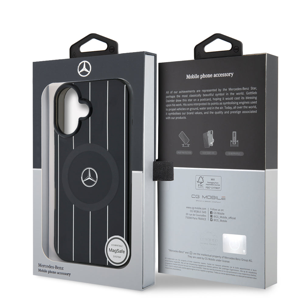 iPhone 16 Plus Kılıf Mercedes Benz Orjinal Lisanslı M-safe Şarj Özellikli Çift Katmanlı Paralel Çizgi Desenli Kapak