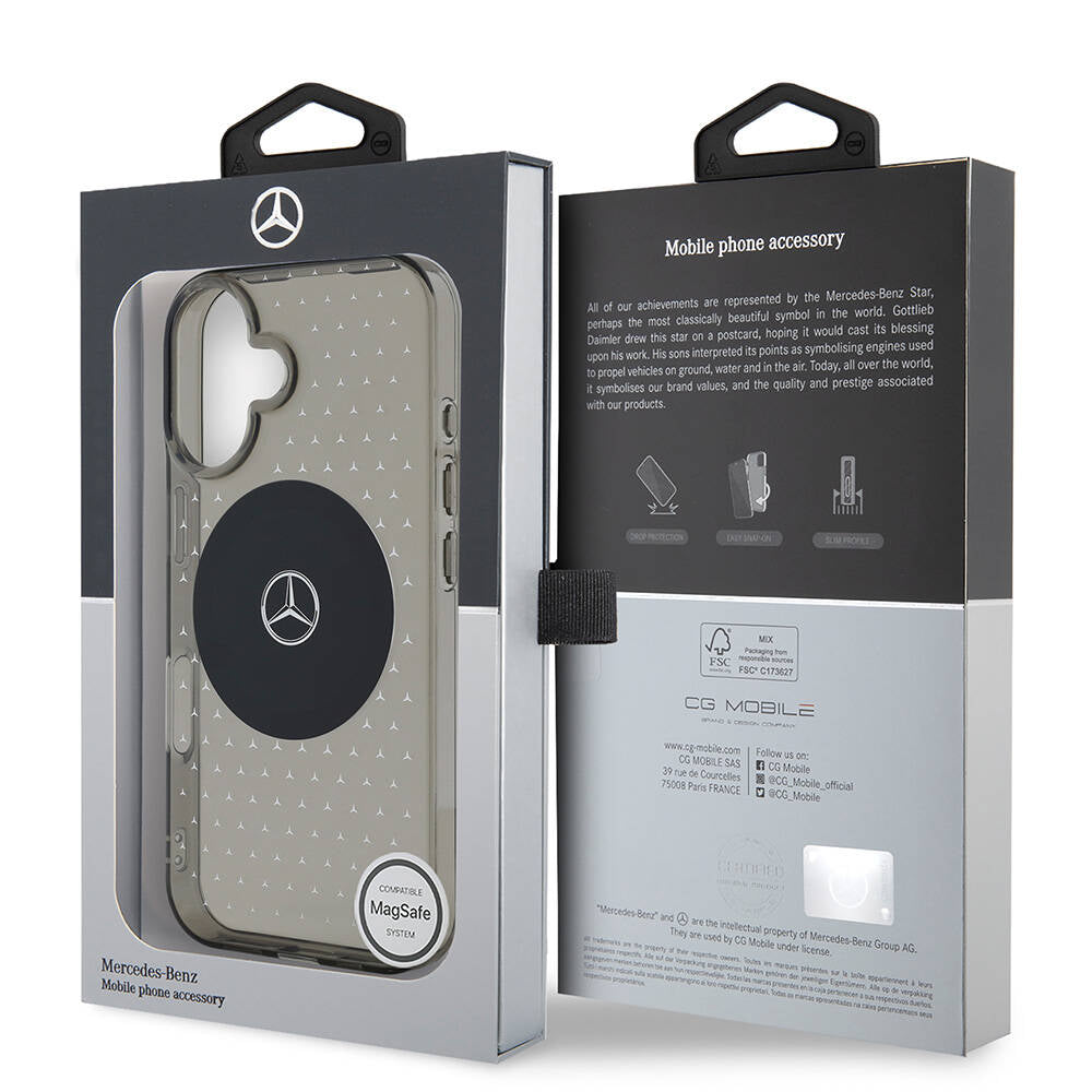 iPhone 16 Plus Kılıf Mercedes Benz Orjinal Lisanslı M-safe Şarj Özellikli Yıldız Desenli Transparan Kapak