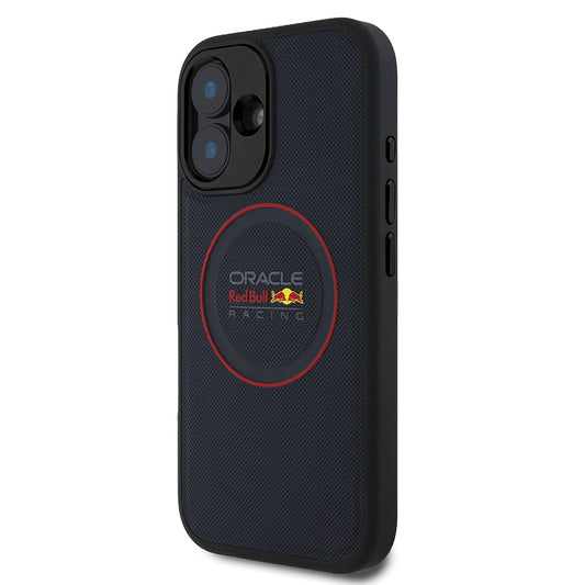 iPhone 16 Plus Kılıf Redbull Orjinal Lisanslı M-safe Şarj Özellikli Kırmızı Halka ve Logo Kabartmalı PU Deri Kapak