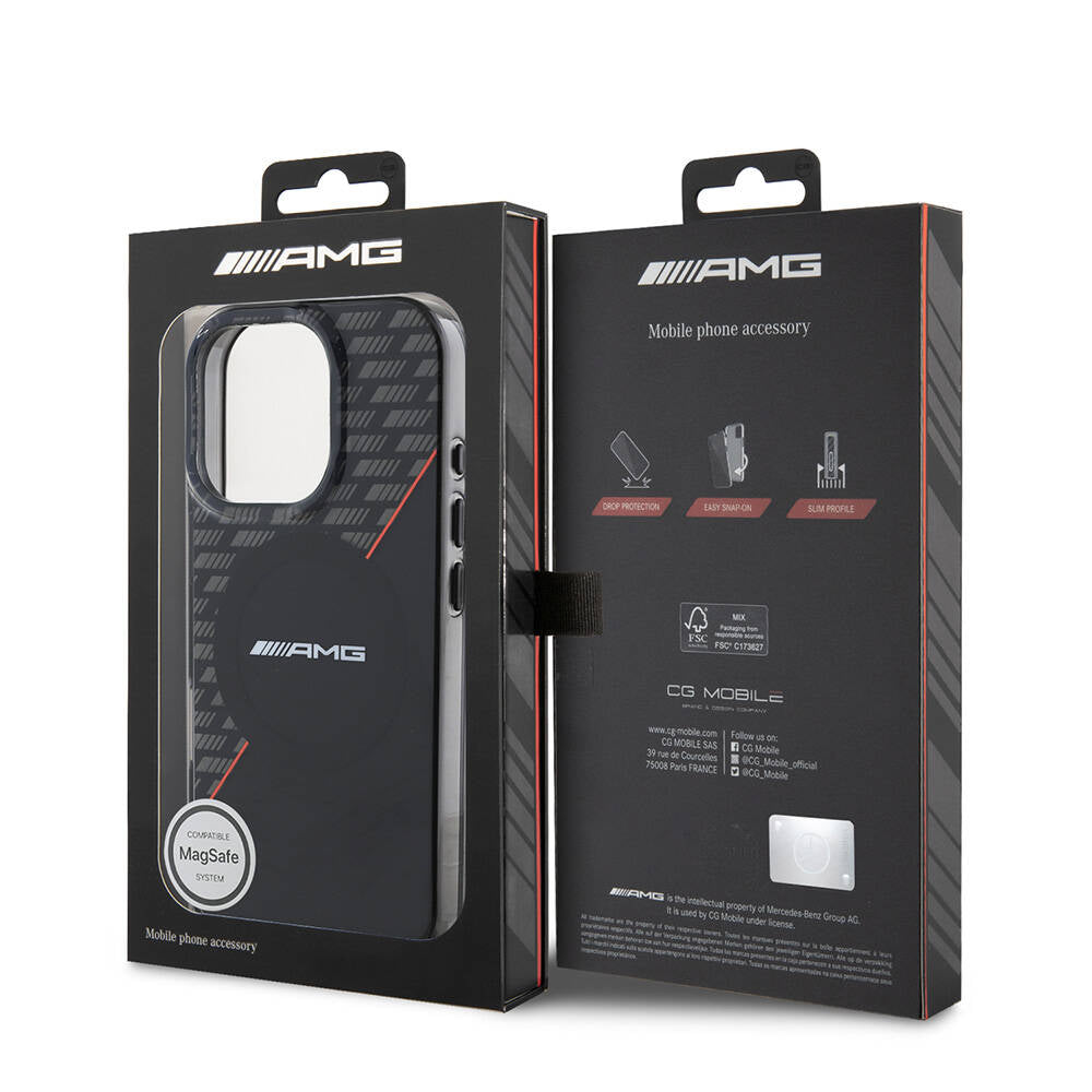 iPhone 16 Pro Kılıf AMG Orjinal Lisanslı M-safe Şarj Özellikli Çift Katmanlı Kırmızı Çapraz Çizgili Kapak
