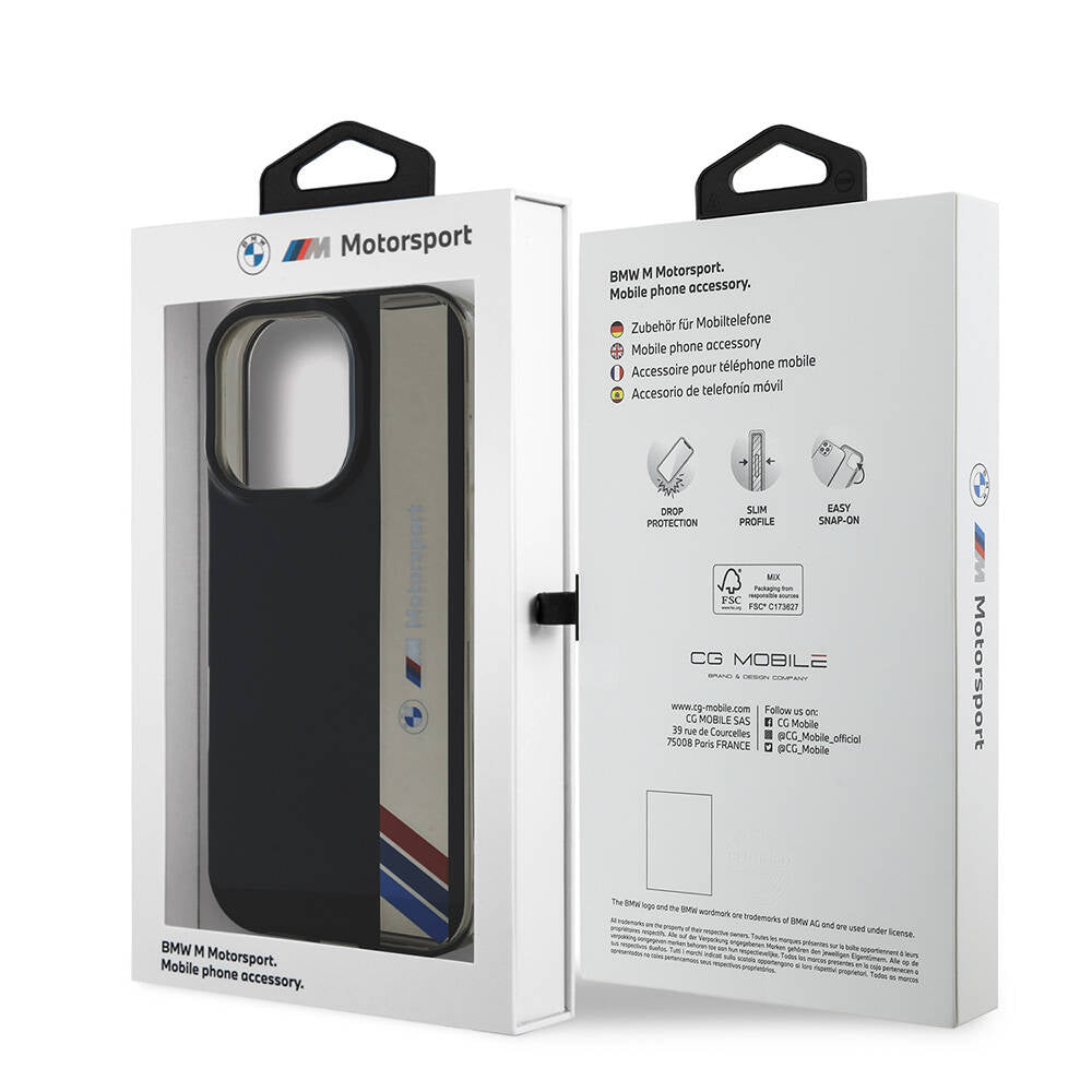 iPhone 16 Pro Kılıf BMW Orjinal Lisanslı M Logolu Üç Renk Çizgili Motorsport Vertical Stripe Kapak