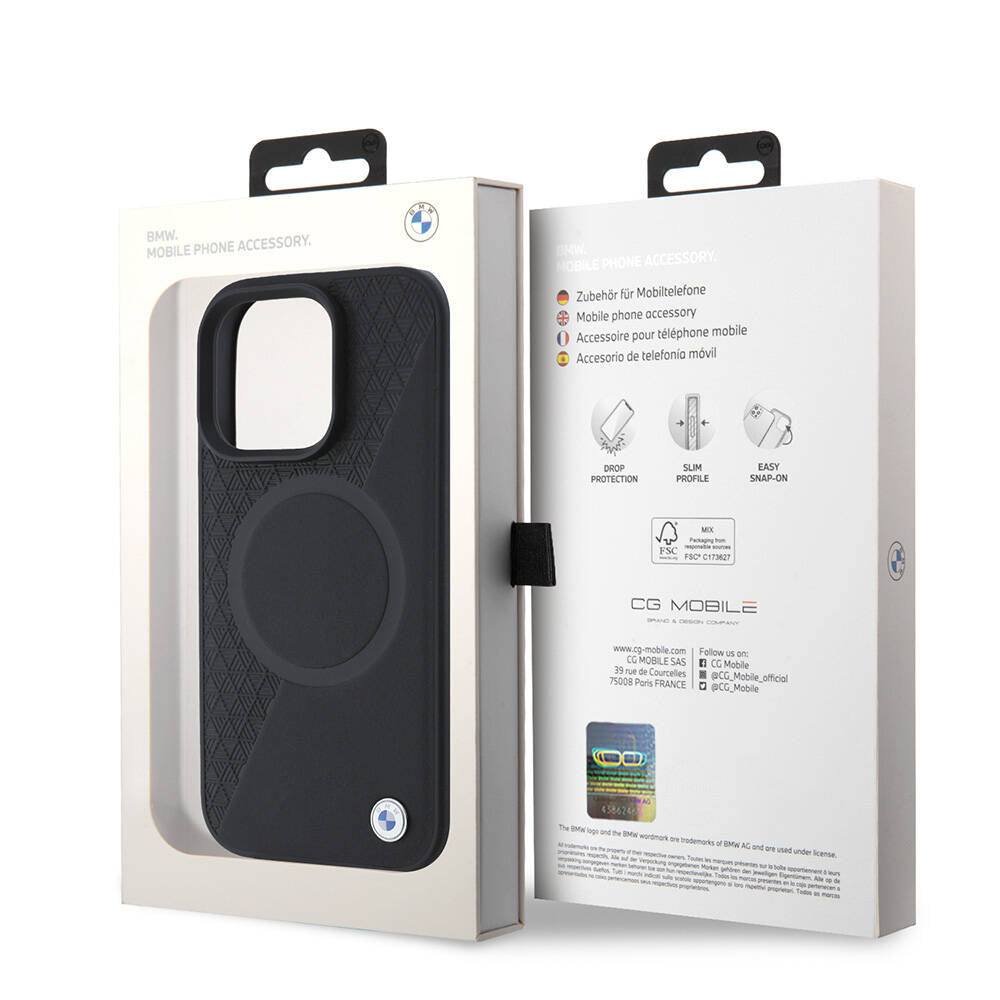 iPhone 16 Pro Kılıf BMW Orjinal Lisanslı M-safe Şarj Özellikli Metal Logolu Yarım Dokulu Circle Deri Kapak