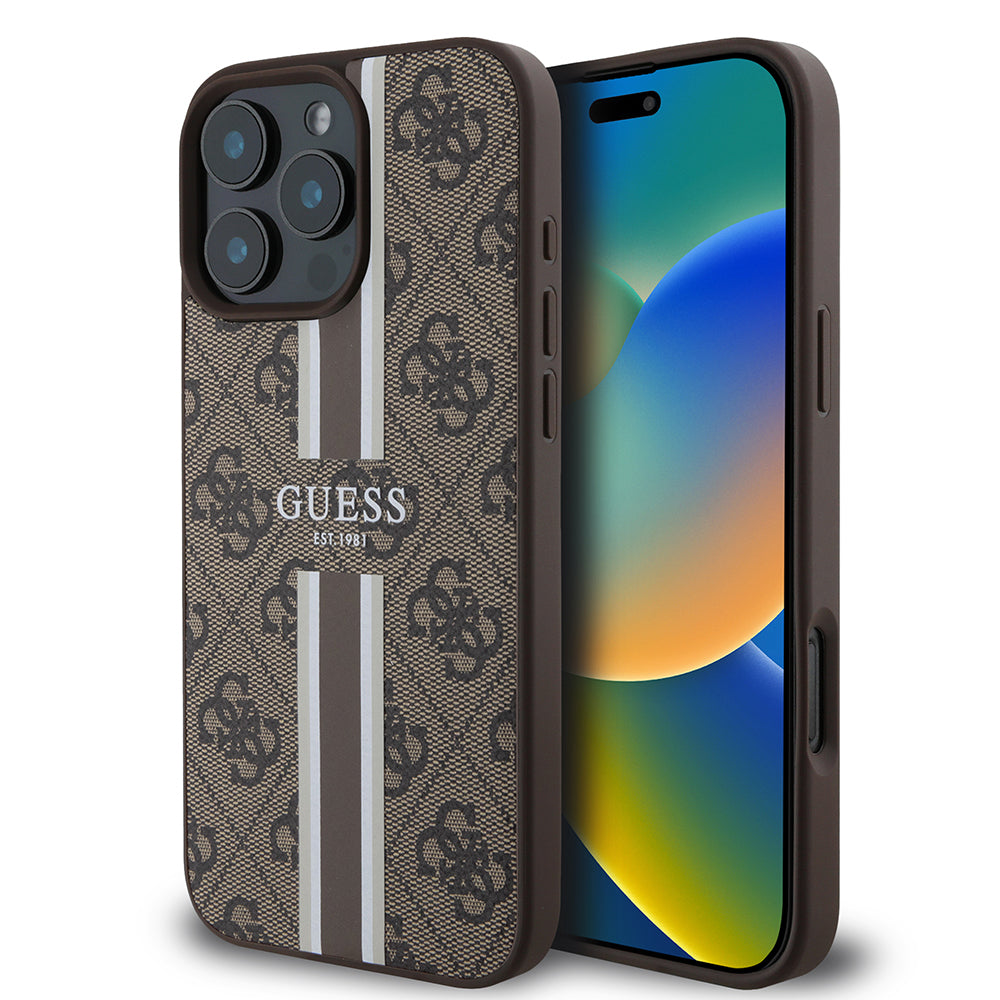 iPhone 16 Pro Kılıf Guess Orjinal Lisanslı M-safe Şarj Özellikli 4G Şerit Tasarımlı Printed Kapak