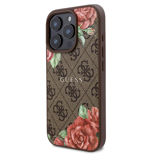 iPhone 16 Pro Kılıf Guess Orjinal Lisanslı M-safe Şarj Özellikli Gül Baskılı 4G Desenli Yazı Logolu Kapak
