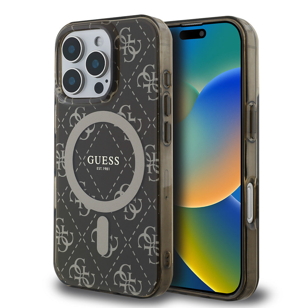 iPhone 16 Pro Kılıf Guess Orjinal Lisanslı M-safe Şarj Özellikli IML Baskılı Klasik Logolu 4G Desenli Kapak