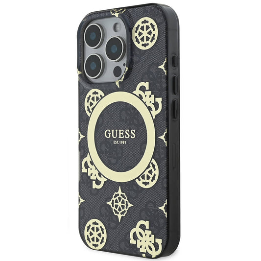 iPhone 16 Pro Kılıf Guess Orjinal Lisanslı M-safe Şarj Özellikli IML Peony ve 4G Desenli Klasik Logolu Kapak