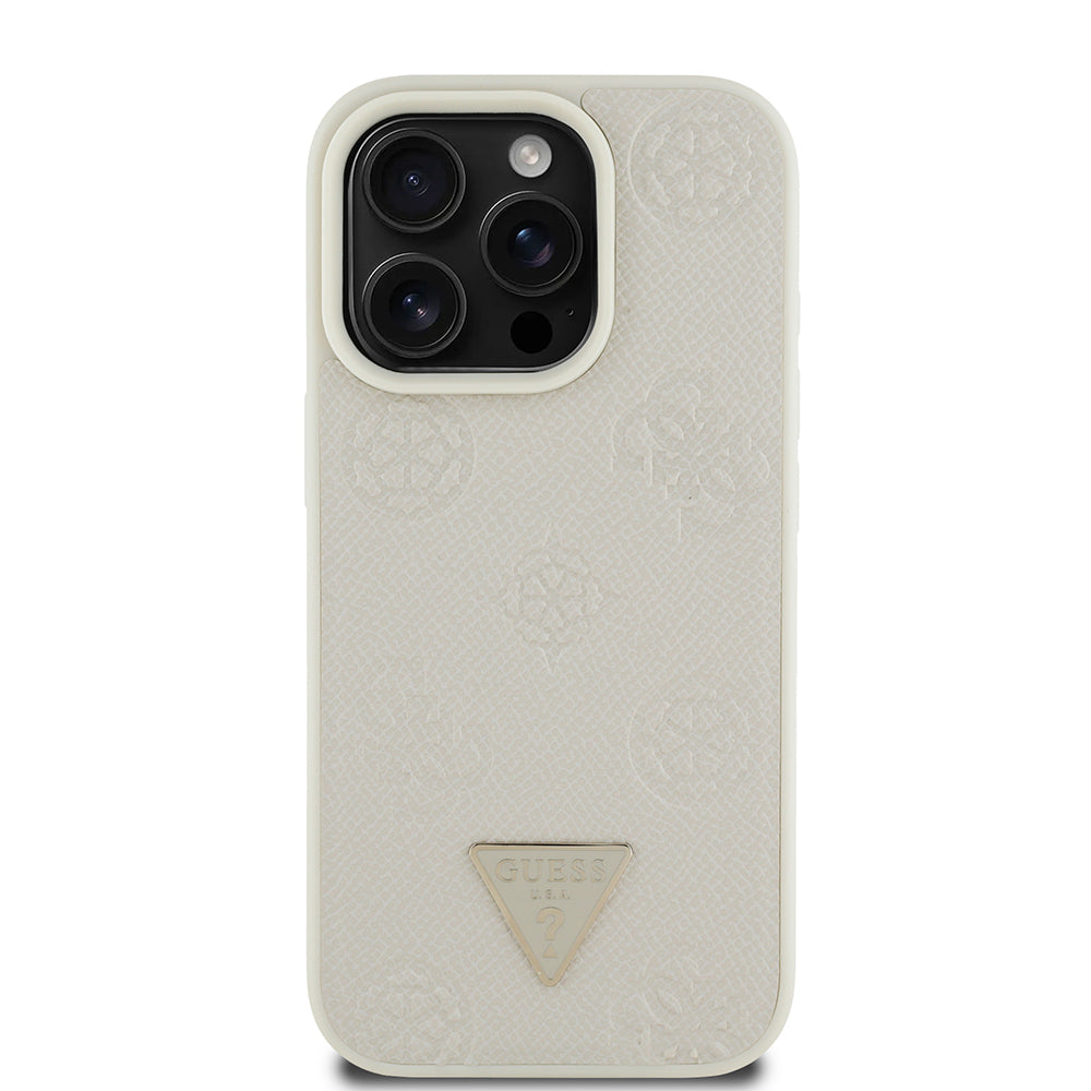 iPhone 16 Pro Kılıf Guess Orjinal Lisanslı M-safe Şarj Özellikli Sıcak Baskılı Üçgen Logolu PU Deri Peony Kapak