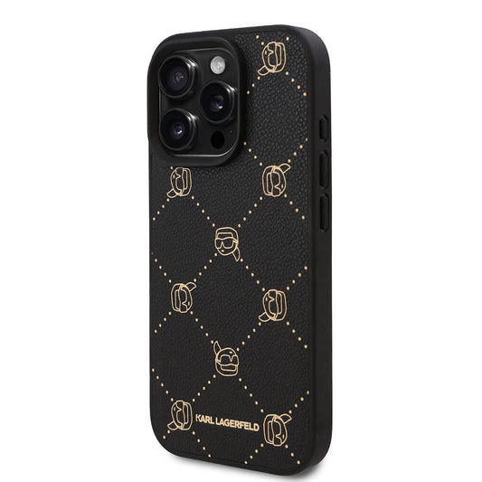 iPhone 16 Pro Kılıf Karl Lagerfeld Orjinal Lisanslı M-safe Şarj Özellikli PU Deri Karl Heads Desenli Klasik Logolu Kapak