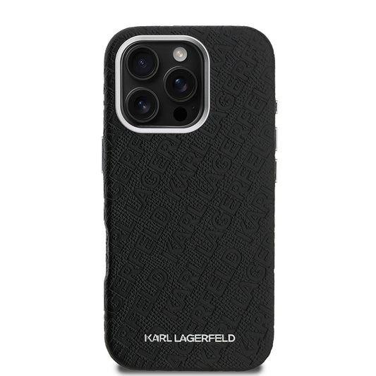 iPhone 16 Pro Kılıf Karl Lagerfeld Orjinal Lisanslı PU Deri Damgalı Metal Yazı Logolu Kapak