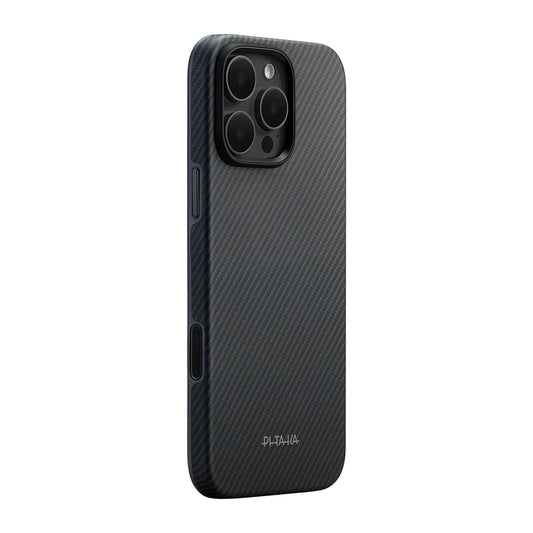 Apple iPhone 16 Pro Kılıf M-safe Şarj Özellikli Aramid Fiber Pitaka Military-Grade Classic Serisi New Logo Black-Grey Twill Kapak