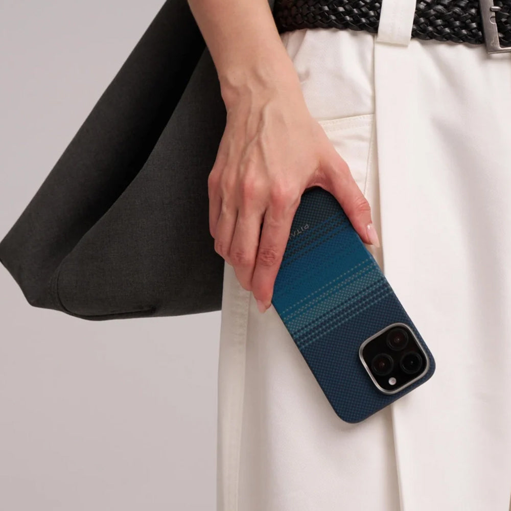 iPhone 16 Pro Kılıf M-safe Şarj Özellikli Aramid Fiber Pitaka Tactile Woven Sunset-Moonrise Serisi Moonrise Kapak