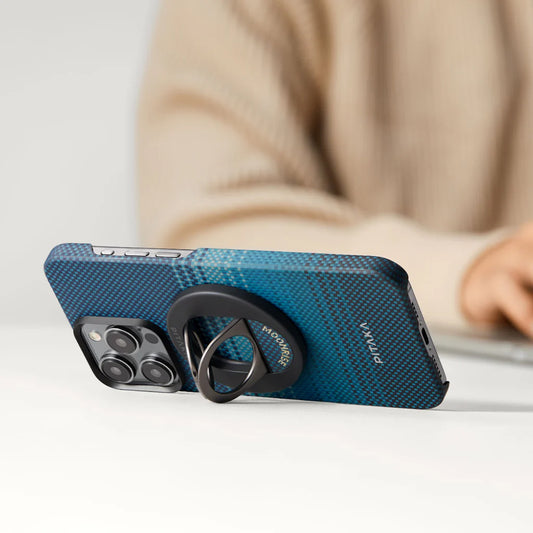 iPhone 16 Pro Kılıf M-safe Şarj Özellikli Grip 3 Standlı Aramid Fiber Pitaka Tactile Woven Sunset-Moonrise Serisi Moonrise Kapak