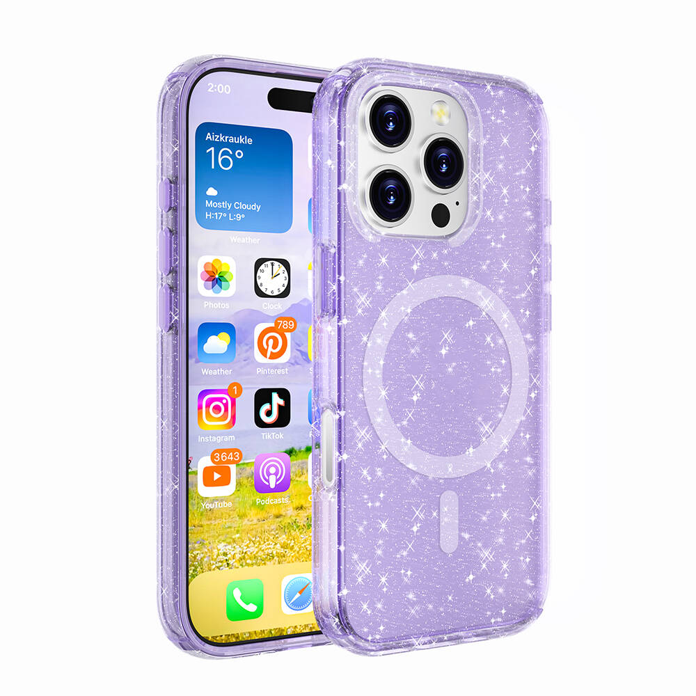 Apple iPhone 16 Pro Kılıf M-safe Şarj Özellikli Parlayan Simli Saydam Renkli Zore Allstar Kapak