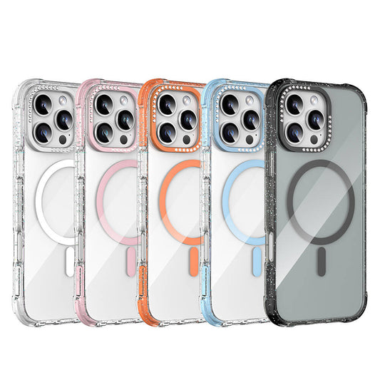 iPhone 16 Pro Kılıf M-safe Şarj Özellikli Taşlı ve Simli Tasarım Mutural Blink Kapak