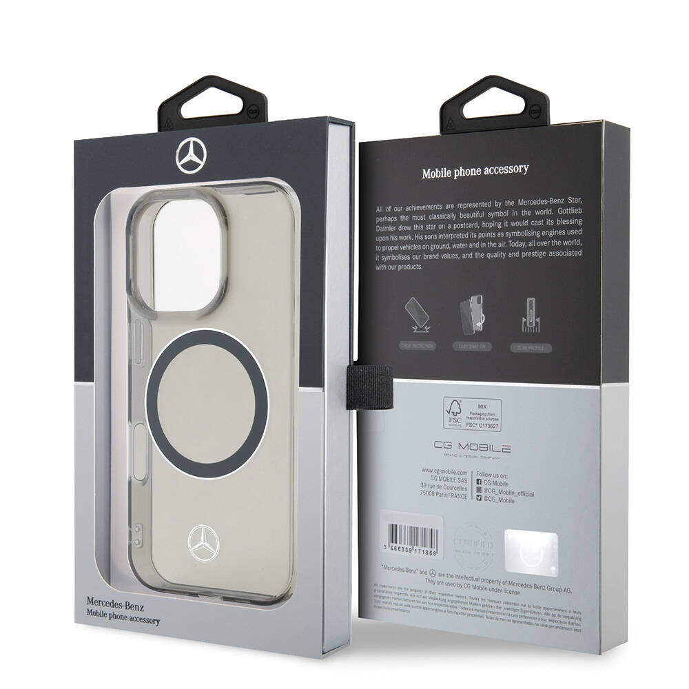 iPhone 16 Pro Kılıf Mercedes Benz Orjinal Lisanslı M-safe Şarj Özellikli Saydam Yüzey Silver Ring Kapak