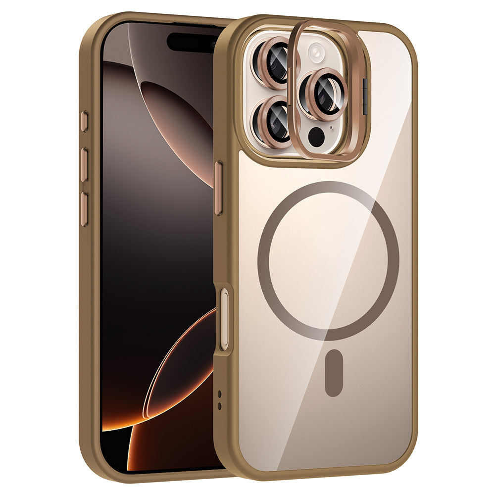 Apple iPhone 16 Pro Kılıf Standlı ve Kamera Lens Hediyeli M-Safe Şarj Özellikli Zore Etro Kapak