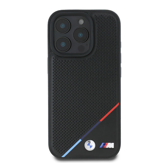 iPhone 16 Pro Max Kılıf BMW Orjinal Lisanslı M-safe Şarj Özellikli M Logolu Üç Çizgili Delikli Deri Kapak