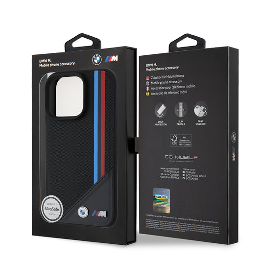 iPhone 16 Pro Max Kılıf BMW Orjinal Lisanslı M-safe Şarj Özellikli M Logolu Üç Çizgili Dikiş Detaylı Meshed Tricolor Stripes Kapak