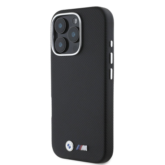 iPhone 16 Pro Max Kılıf BMW Orjinal Lisanslı Tam Sarılmış Kevlar Tasarımlı Metal Logo Suni Deri Kapak