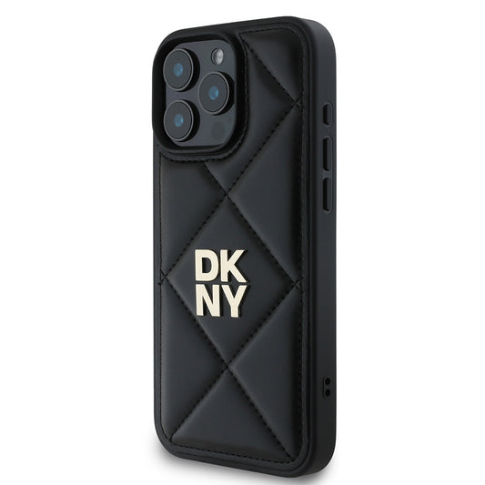 iPhone 16 Pro Max Kılıf DKNY Orjinal Lisanslı Kapitone Tasarımlı Metal Logolu Deri Kapak
