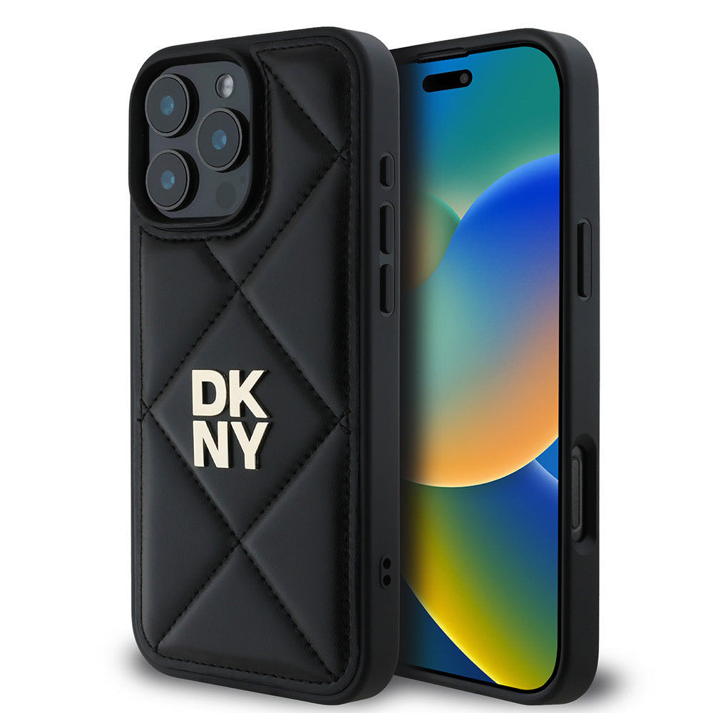 iPhone 16 Pro Max Kılıf DKNY Orjinal Lisanslı Kapitone Tasarımlı Metal Logolu Deri Kapak