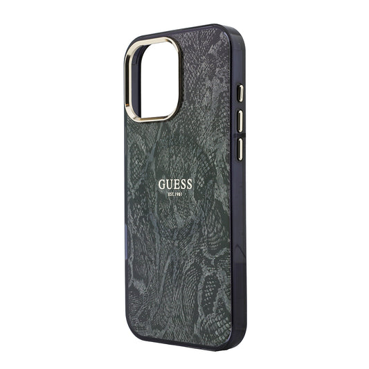 Apple iPhone 16 Pro Max Kılıf Guess Orjinal Lisanslı M-safe Şarj Özellikli Yazı Logolu Python Desenli Kapak