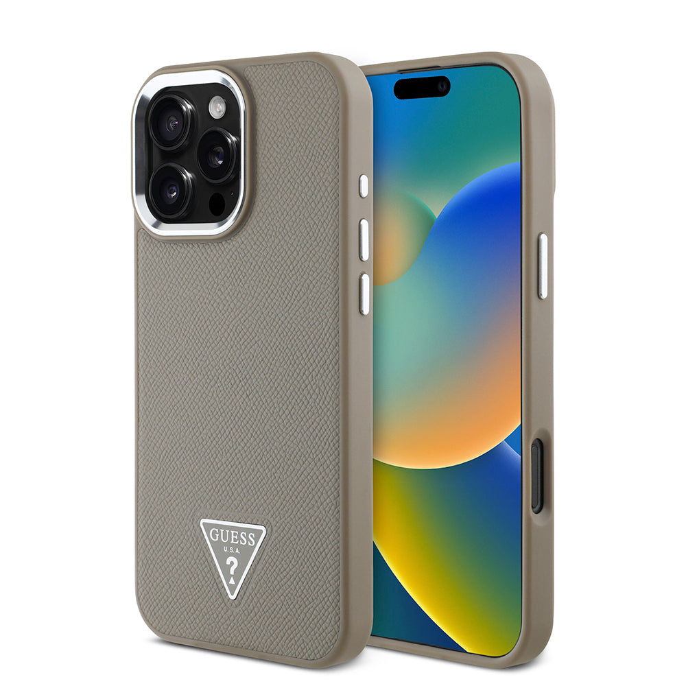 iPhone 16 Pro Max Kılıf Guess Orjinal Lisanslı M-safe Şarj Özellikli Grained Triangle Kapak