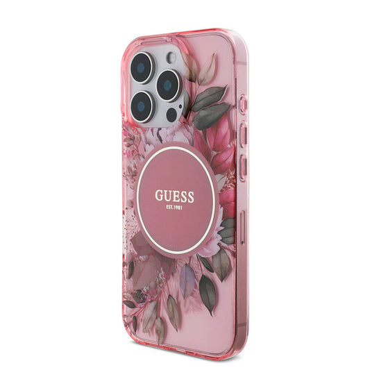 iPhone 16 Pro Max Kılıf Guess Orjinal Lisanslı M-safe Şarj Özellikli IML Baskılı Çiçek İnci Bileklikli Kapak