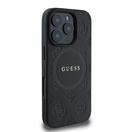 iPhone 16 Pro Max Kılıf Guess Orjinal Lisanslı M-safe Şarj Özellikli Yazı Logolu Saffiano Peony Kapak