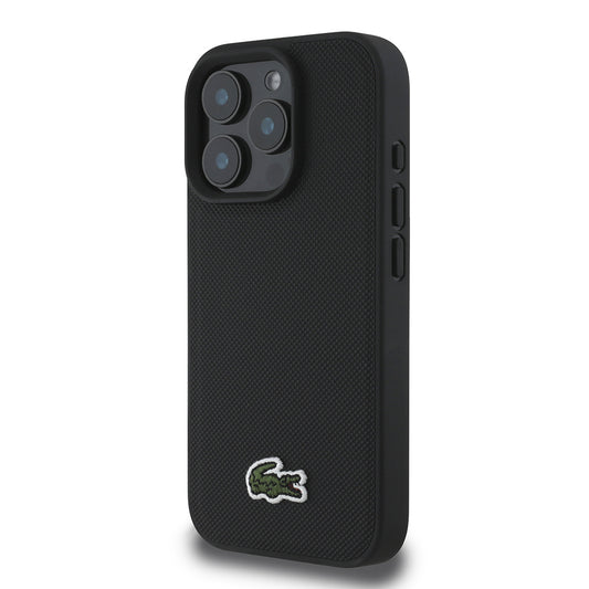 iPhone 16 Pro Max Kılıf Lacoste Orjinal Lisanslı PU Pike Desenli Arka Yüzey İkonik Timsah Dokuma Logolu Kapak + Type-C Kablo 1.5m