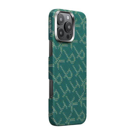 iPhone 16 Pro Max Kılıf M-safe Şarj Özellikli Aramid Fiber Pitaka Tactile Woven Monogram Serisi Kapak