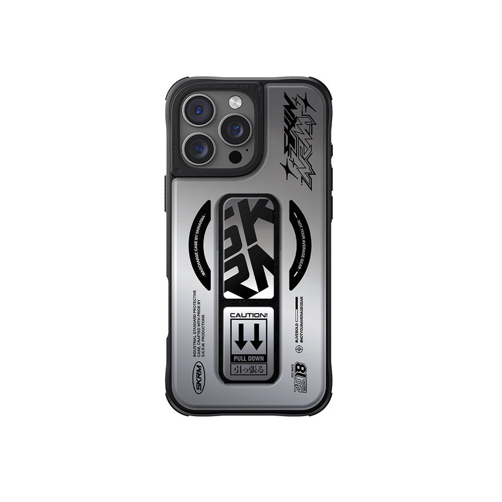 iPhone 16 Pro Max Kılıf M-safe Şarj Özellikli Holografik Tasarımlı Standlı Deri Görünümlü Skinarma Kira Kobai Kapak