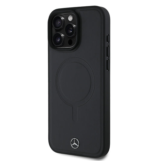 iPhone 16 Pro Max Kılıf Mercedes Benz Orjinal Lisanslı M-safe Şarj Özellikli Metal Yıldız Logolu Sade Pürüzsüz Deri Kapak