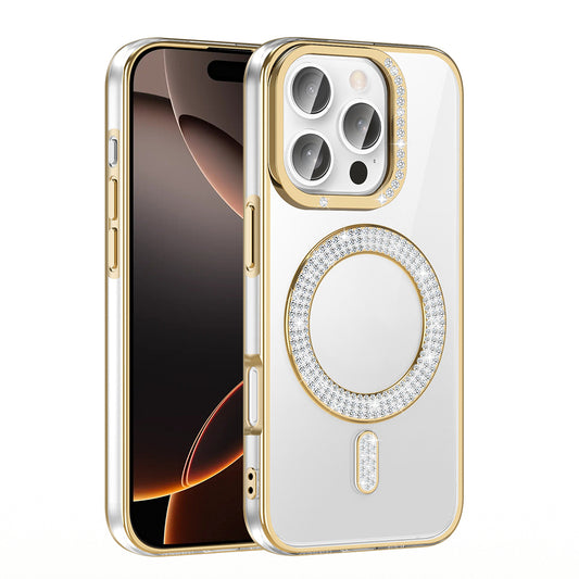 Apple iPhone 16 Pro Max Kılıf Pırlanta Taş Tasarımlı M-safe Şarj Özellikli Zore Karetta Silikon Kapak