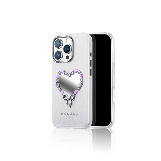 iPhone 16 Pro Max Kılıf Taşlı Kalp Tasarımlı Pynana Mirror Serisi Kapak